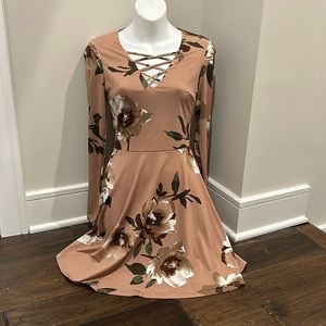 Big Bold Flower Print Long Sleeve Fit and Flair